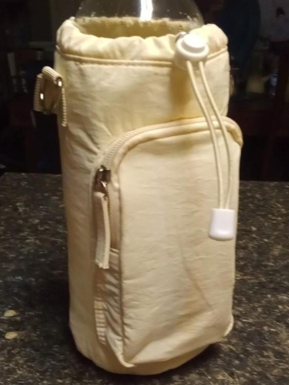 Etronik Cream Colored Water Bottle Carrier with Front Pocket